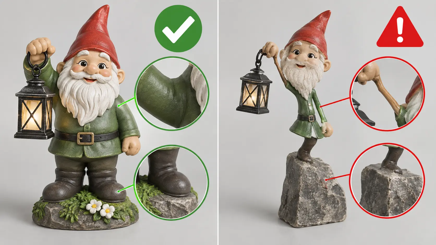 Comparaison entre une épaisseur régulière et un raccord fragile dans une figurine en jesmonite